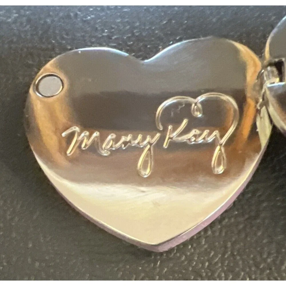 Vtg Mary Kay ❤️ Rhinestone Heart Photo Locket Pink & Silver‎ Tone Lapel Pin